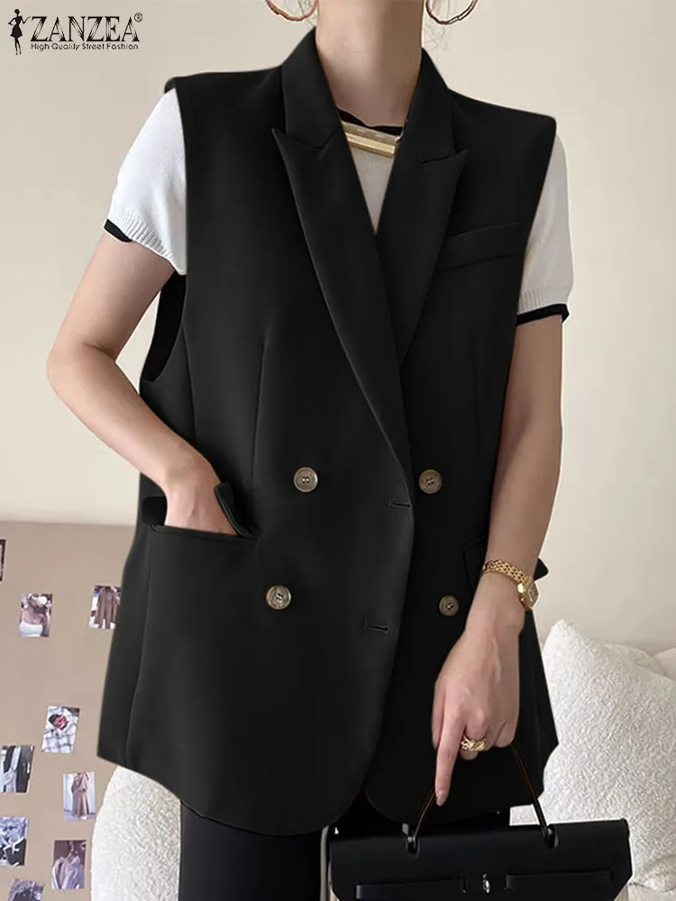 ZANZEA Casual Black Suit Coats Peak Lapel Sleeveless Vests Women Fashion Blazer OL 2023 Elegant Oversize Korean Style Blazer