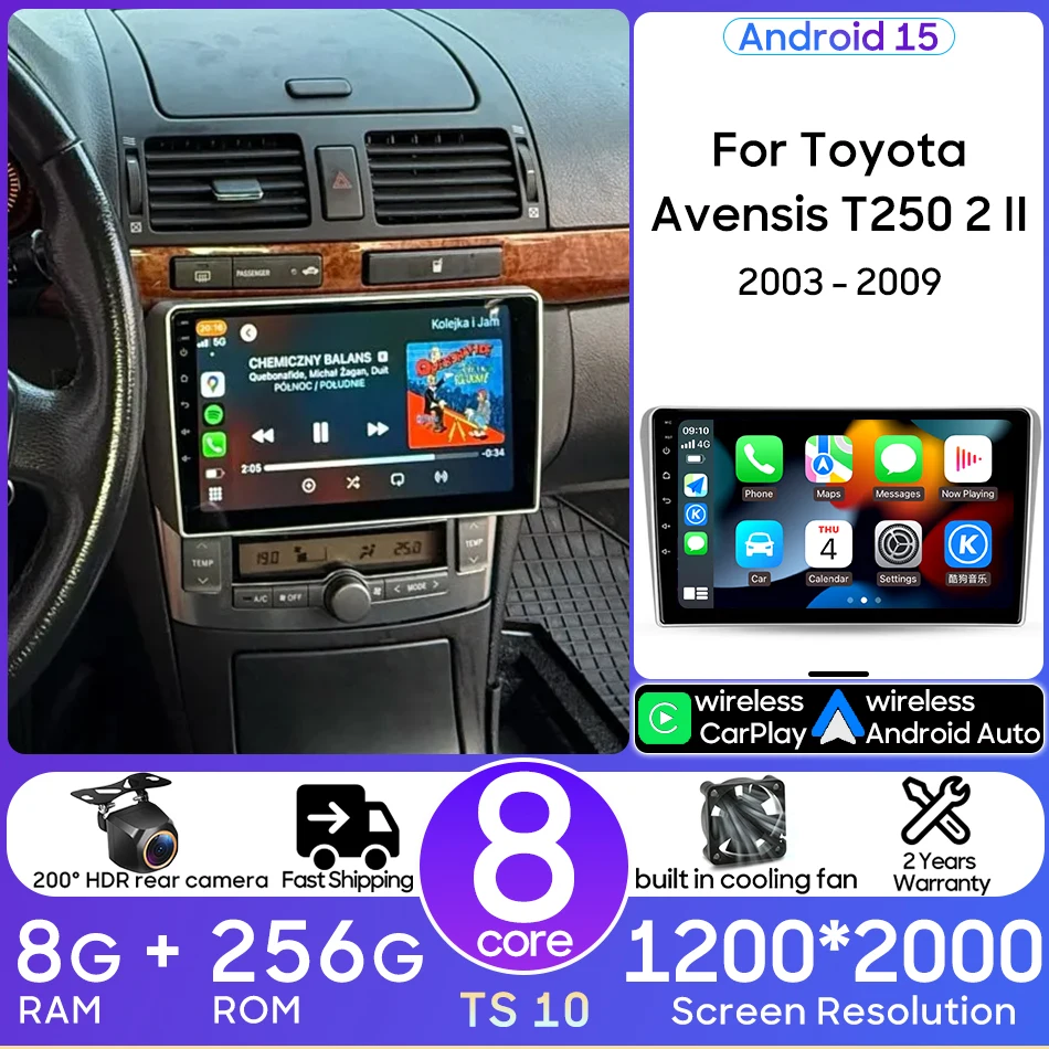 

Android Multimedia Video Player For Toyota Avensis T250 2 II 2003 - 2009 Car Radio Stereo No 2din Wireless CarPlay Auto Wifi BT