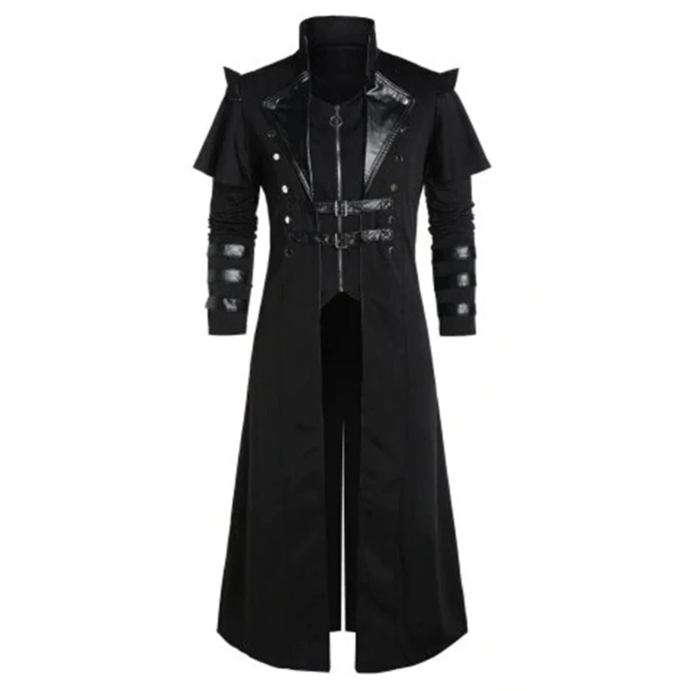 

Steampunk Black Trench Coat Long Style Cosplay Gothic Victorian Steampunk Assassin Elf Pirate Windbreaker Trenchs For Men