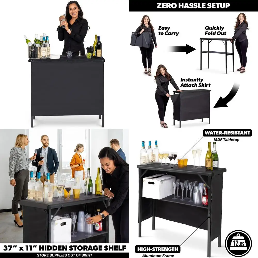 

Portable LED Mobile Bartending Station with 3 Skirts and Carrying Case - Black