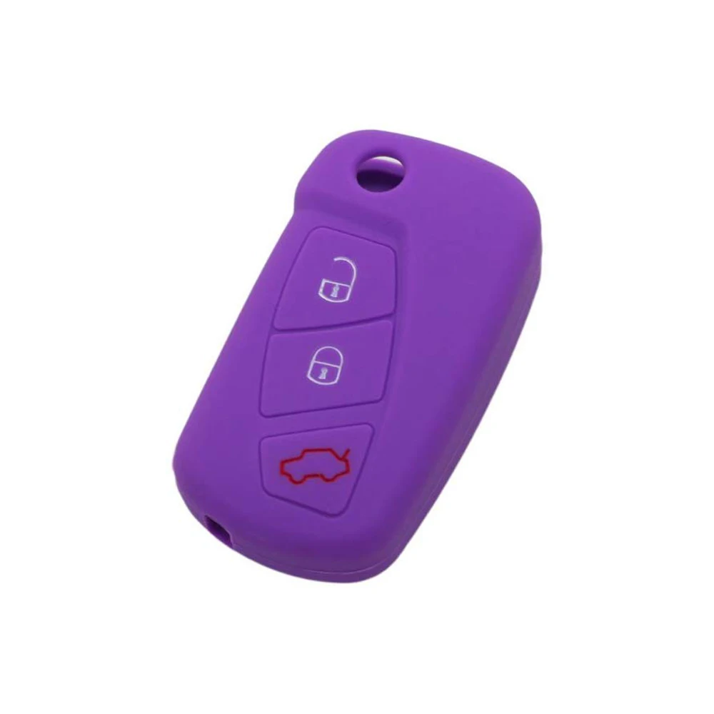 Silicone Cover Protector Case Skin Jacket fit for FORD 3 Button Flip Remote Key Fob Purple