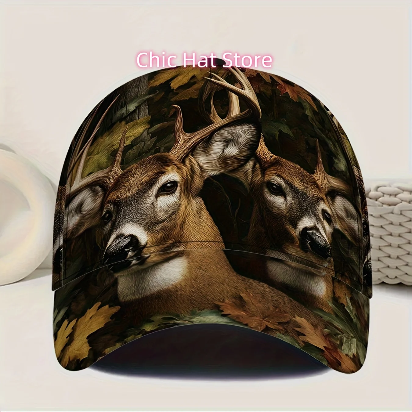 1pc of Autumn-Themed Deer Duo Print Baseball Cap - Adjustable Snapback, Featuring a Full-Body Vibrant Design with Realistic Deer