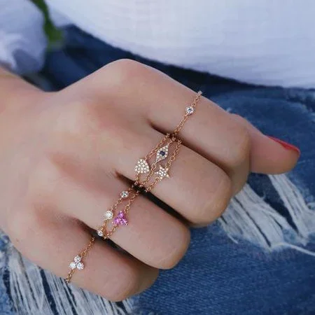 

Genuine 925 Sterling Silver ring evil eye cz charm cute lovely lucky girl jewelry chain band elegance minimalist jewelry