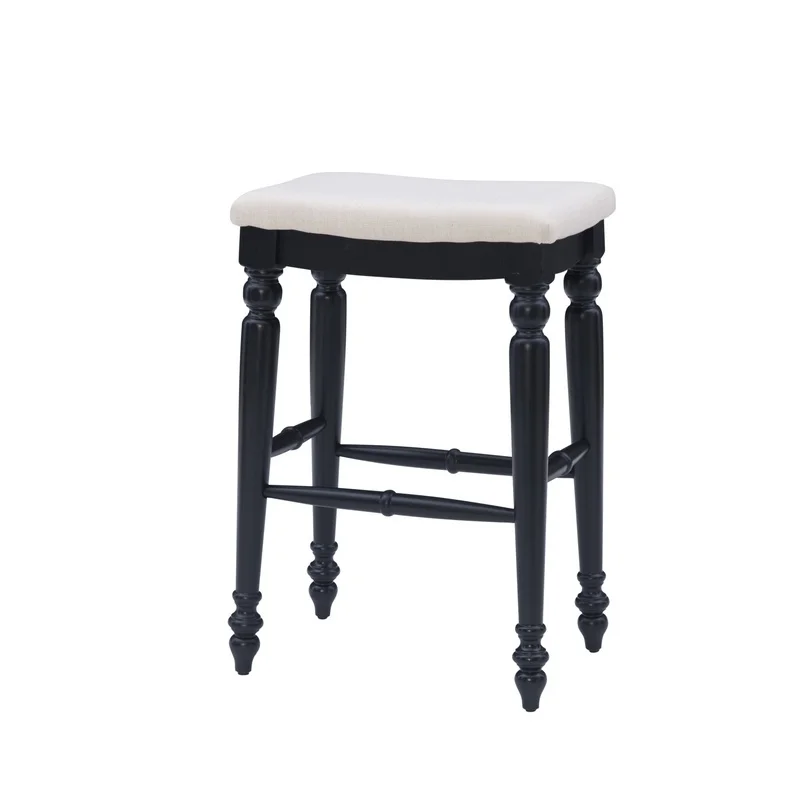 

30 inch Backless Bar Stool Saddle Seat Rubberwood Kitchen Dining Room Sturdy Foot Rails Plush Padded Fabric Easy Assembly