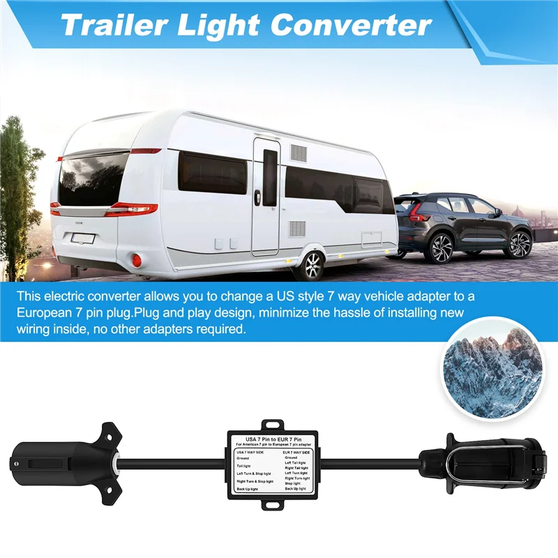 Stable-USA To EU Trailer Light Converter US 7-Way Blade Socket To EU 7-Pin Round Plug