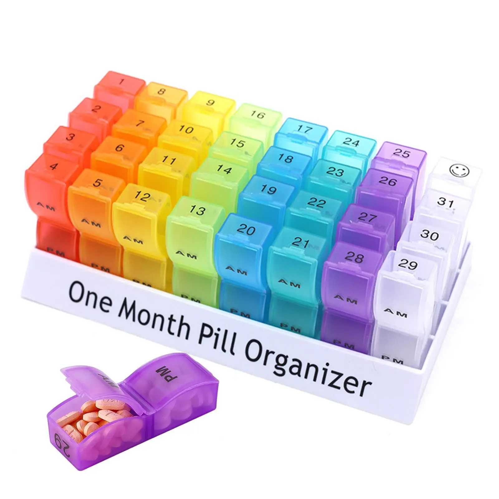 Monthly Pill Organizer For 30 Day, 2 Times A Day, One Month Pill Case AM PM, Travel 4 Week Pill Box