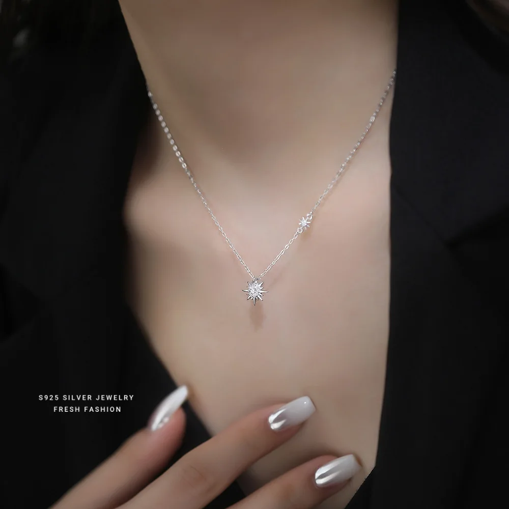 

SOFTPIG Real 925 Sterling Silver Starlight Zircon Pendant Choker Necklace for Women Trendy Fine Jewelry Minimalist Accessories