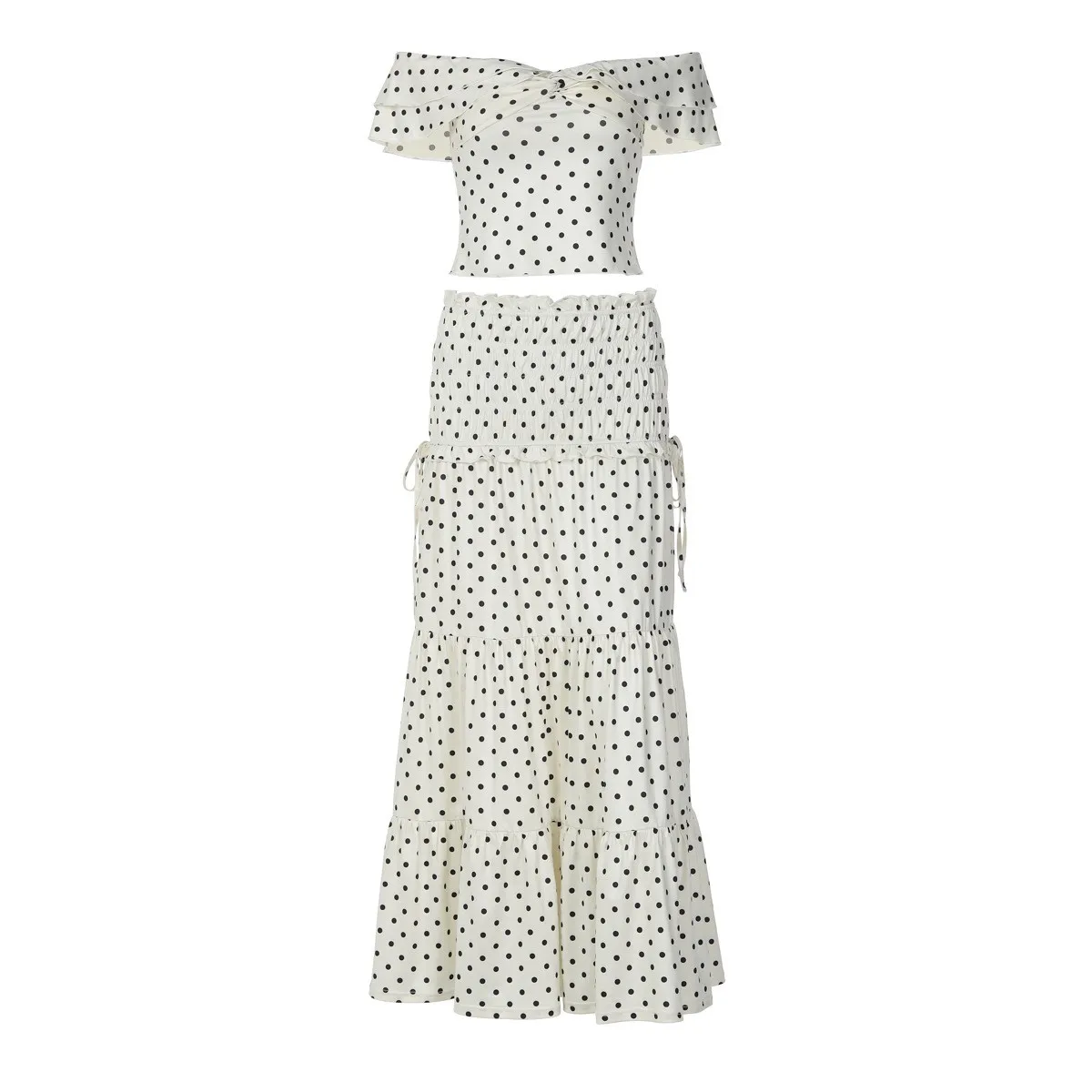 Long Skirt Polka Dot Top Maxi Length Sweet with Medium Stretch Fresh T Shirt Top Printed Sleeveless Sweet Fresh Women Dress