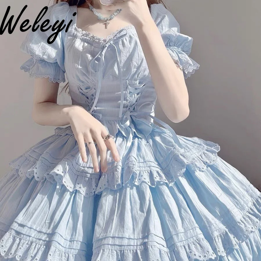 Lolita Generate Color Split Op Top and Skirt Women 2024 Summer New Cute Fairy Shirt Sweet Princess Cake Short Skirts Female