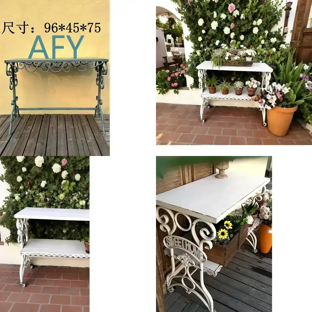 Vintage Distressed Iron Console Table for Home Decor Living Room Entryway Hallway Bedroom Office Shabby Chic Style 2-Tier