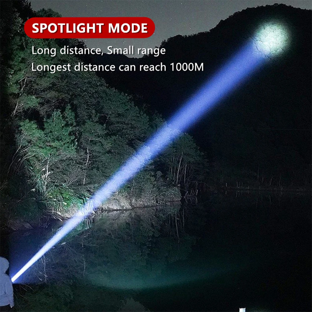 Imagem -06 - Recarregável de Alta Potência Lanterna Led Super Spotlight Lâmpada Zoom Lanterna de Longo Alcance Acampamento ao ar Livre e Pesca Luz Forte