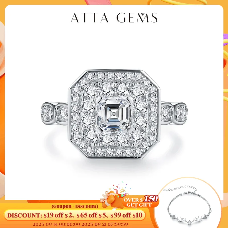 

ATTAGEMS Top Brand D Color 925 Sterling Silver Moissanite Diamond Ring for Women all Moissanite Engagement Wedding Fine Jewelry