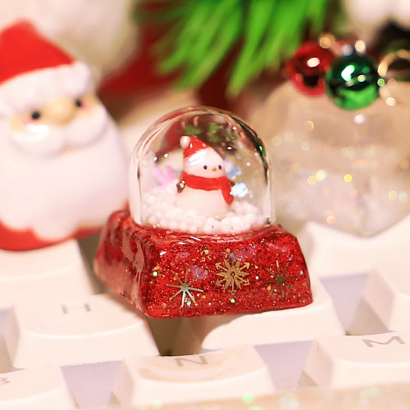 

Рождественская коллекция, колпачки для клавиш, одиночные персонализированные колпачки для клавиш, полупрозрачный снеговик, материал из смолы, колпачки для клавиш с крестообразной осью, атмосферный подарок