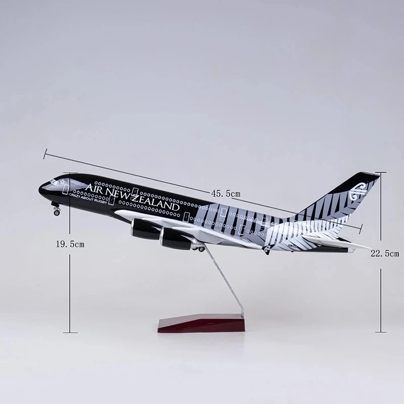 

1:160 Scale Airbus A380 New Zealand Airline 47cm Resin Diecast Airplane Model Toy Plane Children Collection With Lights And Base