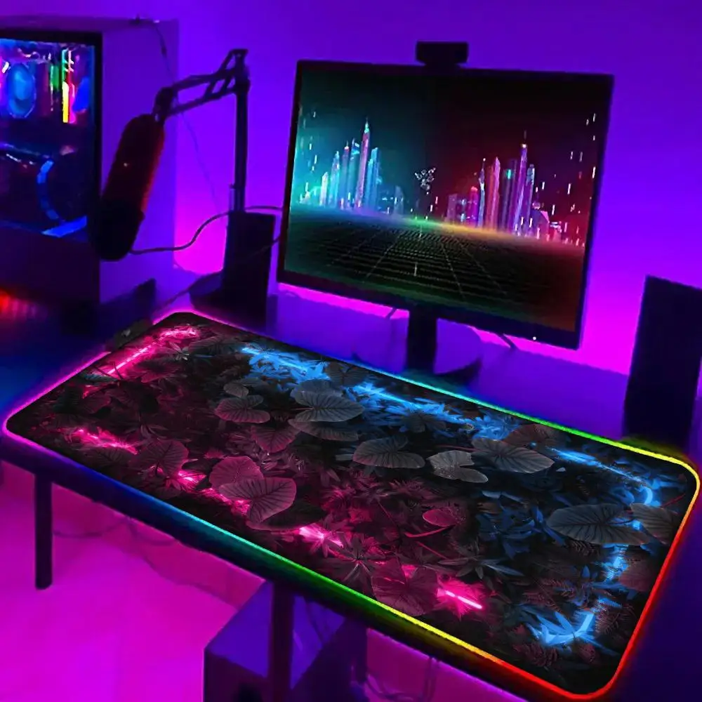 

Green Tropical Plants Mouse Pad RGB Gaming Mouse Pad Desk Mat HD Gamer Large LED Light XXL MousePads PC Computer Carpet