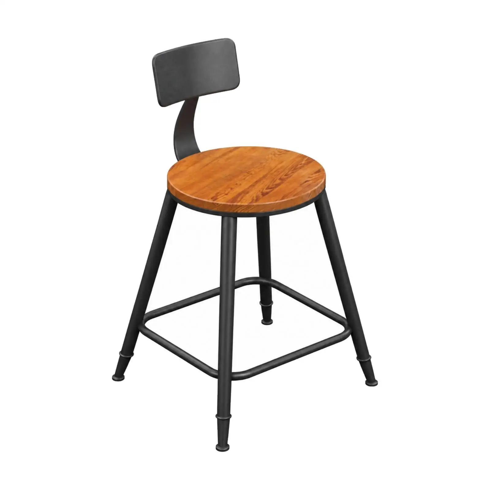 Solid Wood Counter Seat Black Metal Frame Comfortable High Stool with Foot Ring for Kitchen Bar Dining