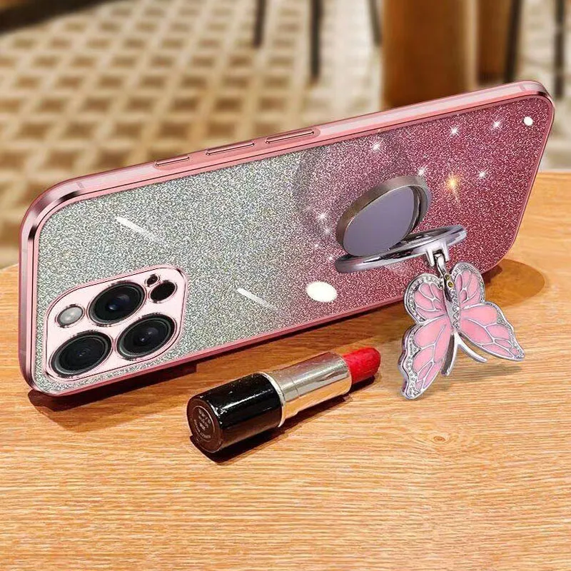 Butterfly Ring Holder Glitter Phone Case For OnePlus 12 8T 9R 10 11 Pro 11R Nord 3 CE 2 3 Lite  ACE 2V 3V N20 N30 5G Soft Cover image 6