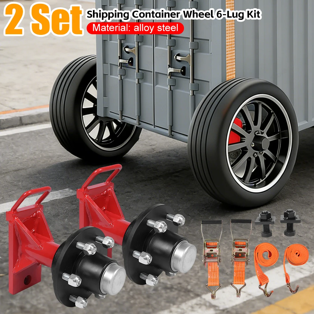 

Shipping Container Wheels 6-Lug Wheels Kit (2 Pack) Shipping Container Axles with Heavy Duty Ratchet Tie Down- Moves 20ft - 40ft