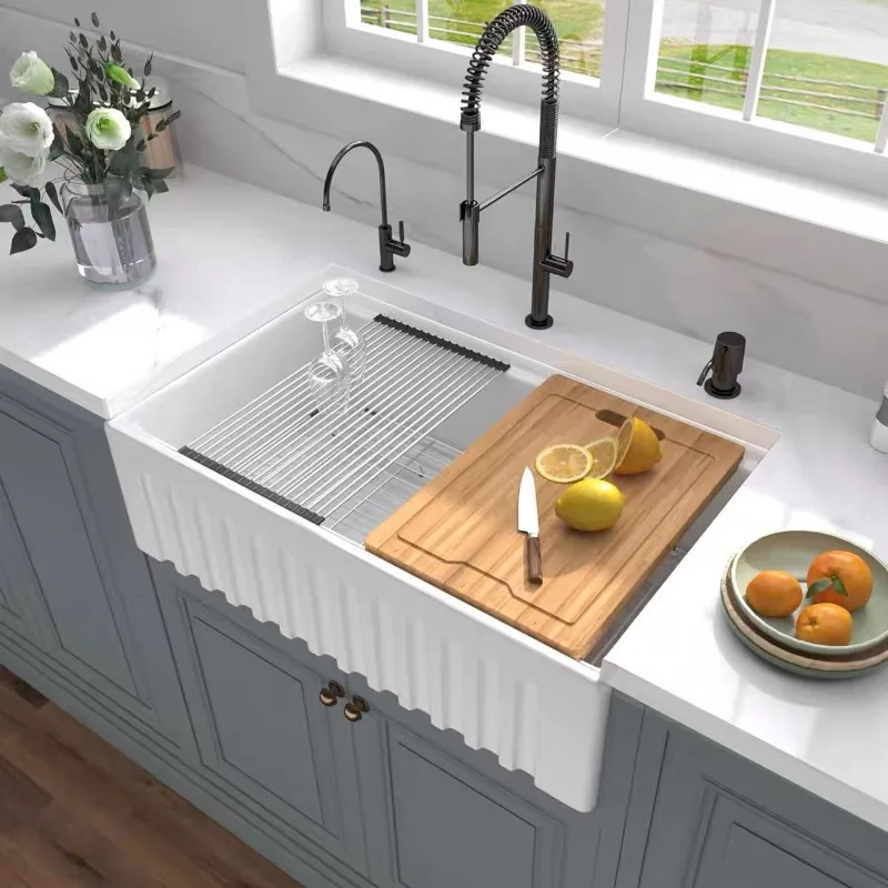 Retro Kitchen Ceramic Sink Single Sink for Washing Vegetables, Household Embedded Counter, Large Dish Basin on The Counter
