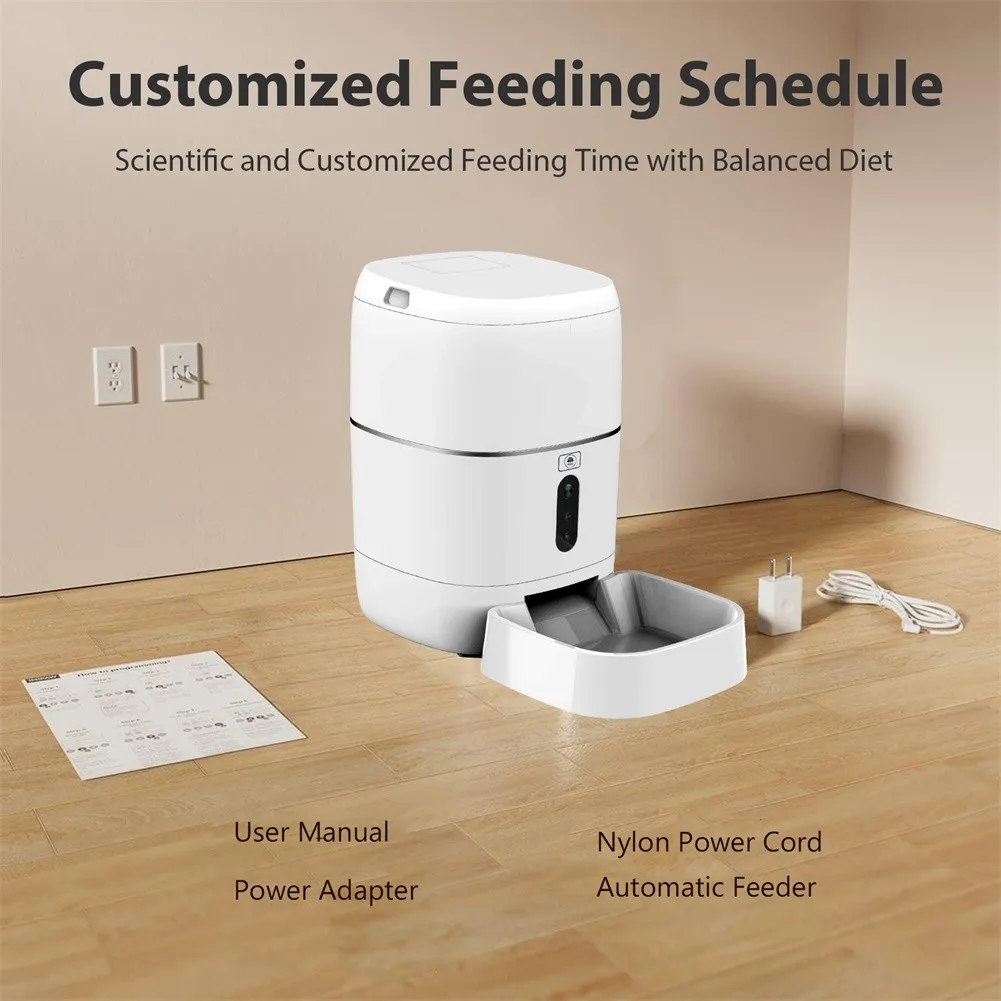 

Home Smart Pet Feeder With Camera, Automatic Food Dispenser White For Cats And Dogs, App Remote Control