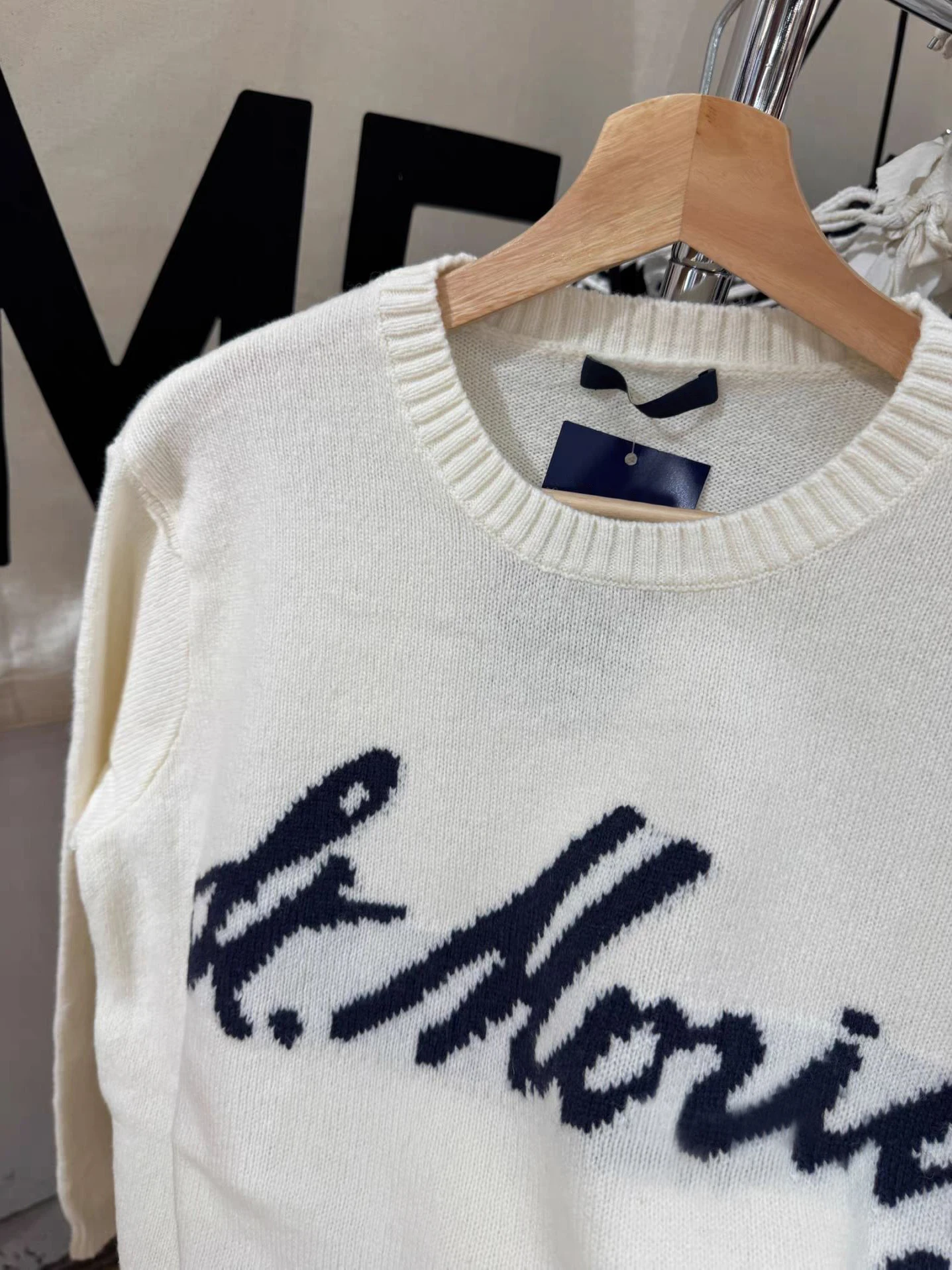 Brief Jacquard Pullover Frau Herbst Oansatz Langarm Baumwolle Gestrickte Jumper Weibliche Casual Adrette Süße Pullover Tops – Detail 9