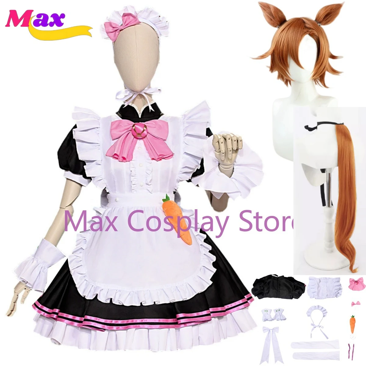 Max Cos Spiel Umamusume: Pretty Derby T.M. Opera O Cosplay Kostüm Perücke Rosa Dienstmädchen Kleid Frau Sexy Kawaii Weihnachten Halloween Anzug