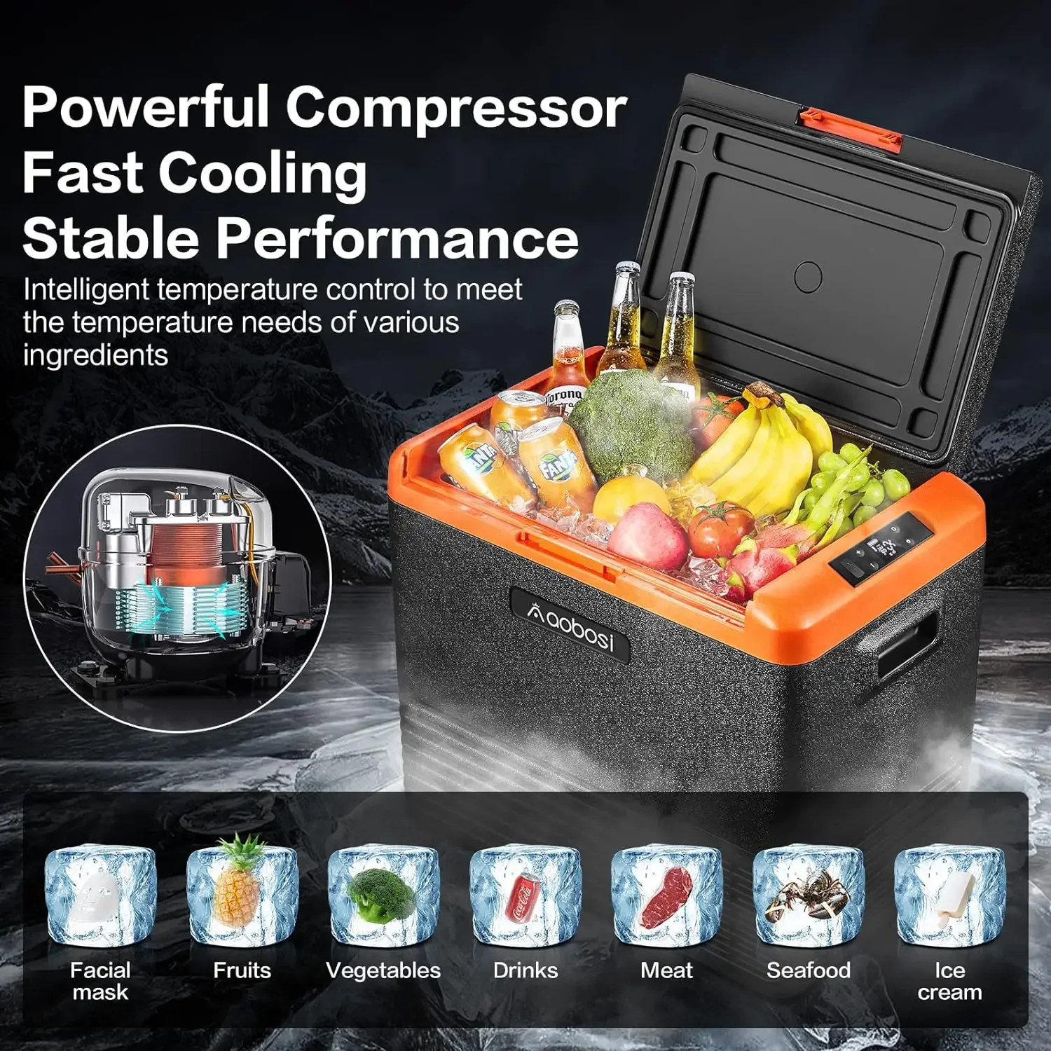 12 Volt Car Refrigerator 53 Quart (50L) RV Portable Refrigerator Freezer WIFI APP Control Car Fridge Cooler -4℉-68℉ Electric