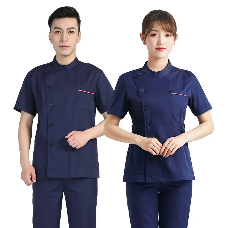 

Nurse Uniform Long Sleeved Short Sleeved Split Set Women Men Nursing Doctors Navy Blue Simplicity Working Clothes Set