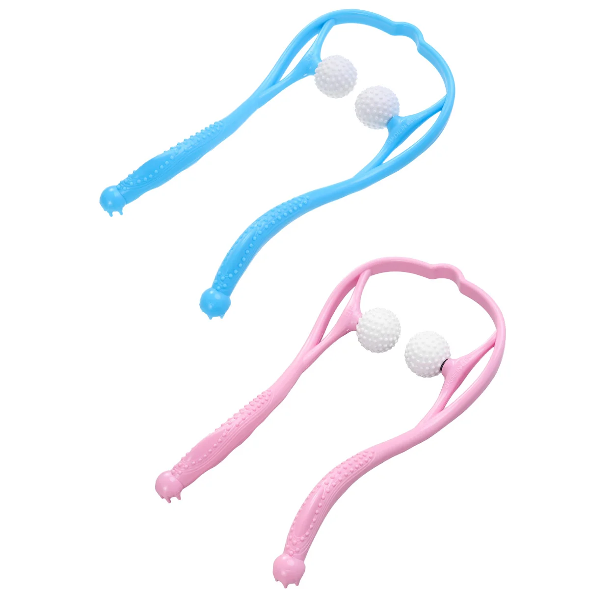 2pcs Handheld Cervical Massager Multi-function Neck and Shoulder Self-Massage Roller Massage Ball (Pink, Blue)