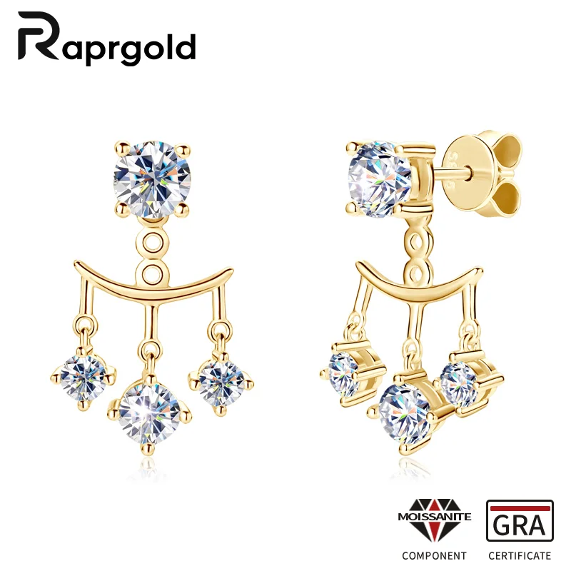 

RAPRGOLD 5mm Round Moissanite Stud Earring for Women S925 Sterling Silver Piercing Ear Jacket Earrings Jewelry Gifts Pendientes