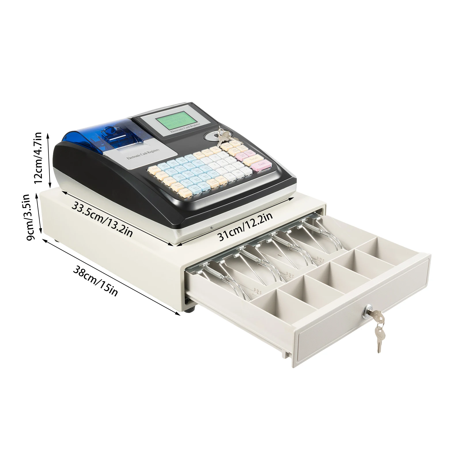 

Thermal Cash Register Cash Drawer Small Business Electronic Cash Register with Cash Drawer, Customer-Facing Digital LED Display