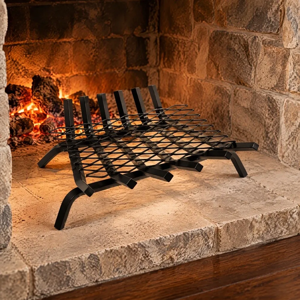 Black Fireplace Grate for Carbon Steel with Slotted Design Ash Retainer Panel 7x12 inch 10x16 inch for Standard Fireplaces