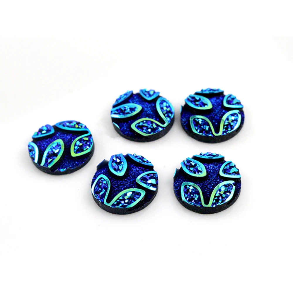 New Fashion 40pcs 12mm Mix Blue AB Colors Flower Fashion Style Flat back Resin Cabochons Cameo