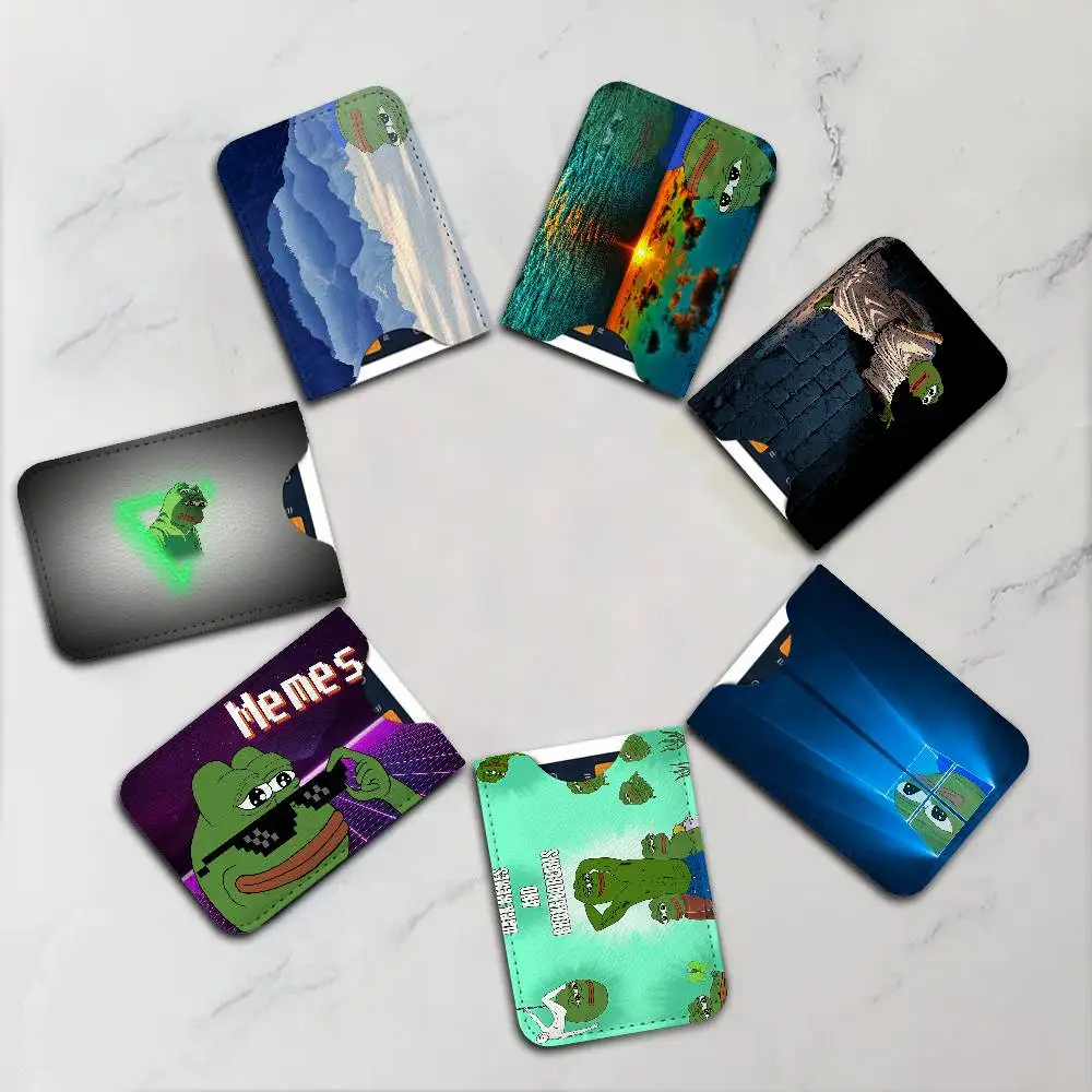 S-Sad F-Frog Meme Lightweight Leather Card Holder Palm Pattern Protective Cover for Bus Card ID Card Compact Size