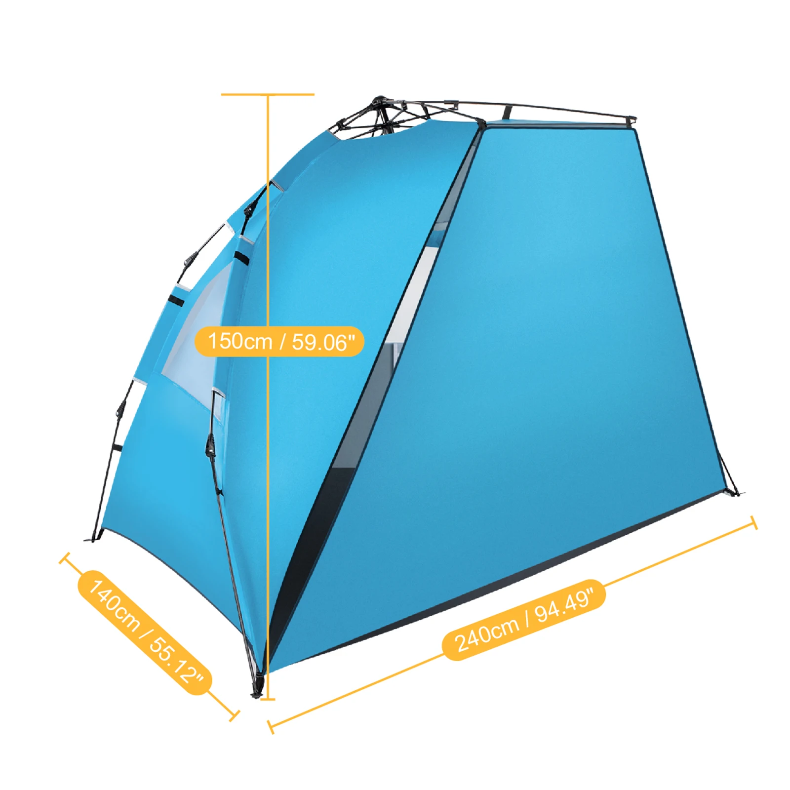 3-4 Person Quick-Open Free Ride Beach Tent Fiberglass Pole Oxford Cloth Blue UV-Proof&Water-Repellent 250x140x150CM[US-Stock]