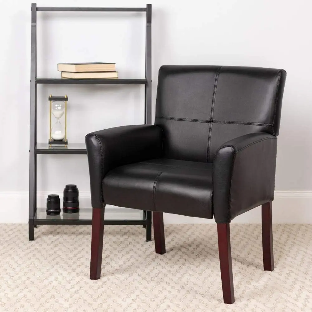 Furniture Taylor LeatherSoft Upholstered Executive Side Reception Chair, Lobby Chair with Cushions and Padded Arms, Black