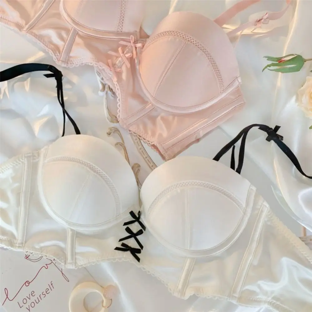 

Comfortable Sweet Wireless Deep V Bras Bowknot Close Fitting Push Up Bras Lingerie 3/4 Cup Underwear for Women Daily
