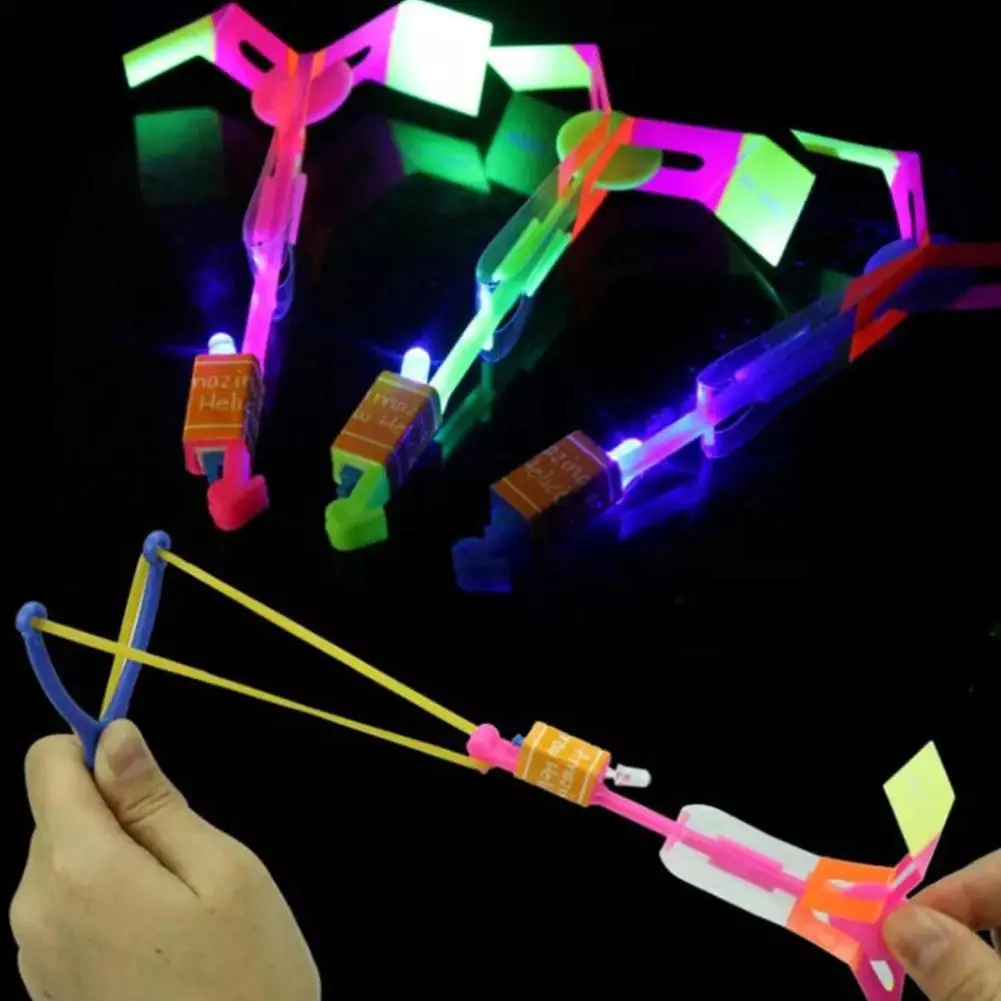 10Pcs Funny Luminous Slingshot Flying Arrow LED Light Up Flashing Dragonfly Glow For Kids Party Toys Gift Color Random