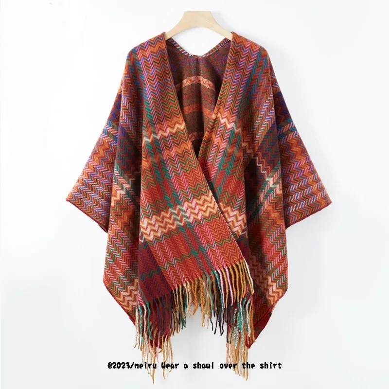 With sleeves shawl spring, autumn and winter travel ethnic style fringe open shawl