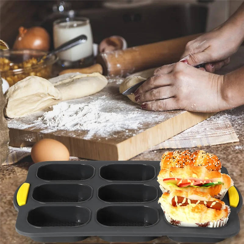 

ALIM-Silicone French Bread Pan And Hamburger Bun Pan Set With Spatula Nonstick 9 Cup Baking Tray 6 Cup Hamburger Bun Mold Easy T