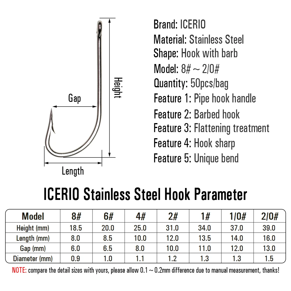 ICERIO 50PCS Stainless Steel O\'SHAUGHNESSY Long Shank Saltwater Fishing Hook Clouser Minnow Sculpin Streamer Fly Tying Hooks