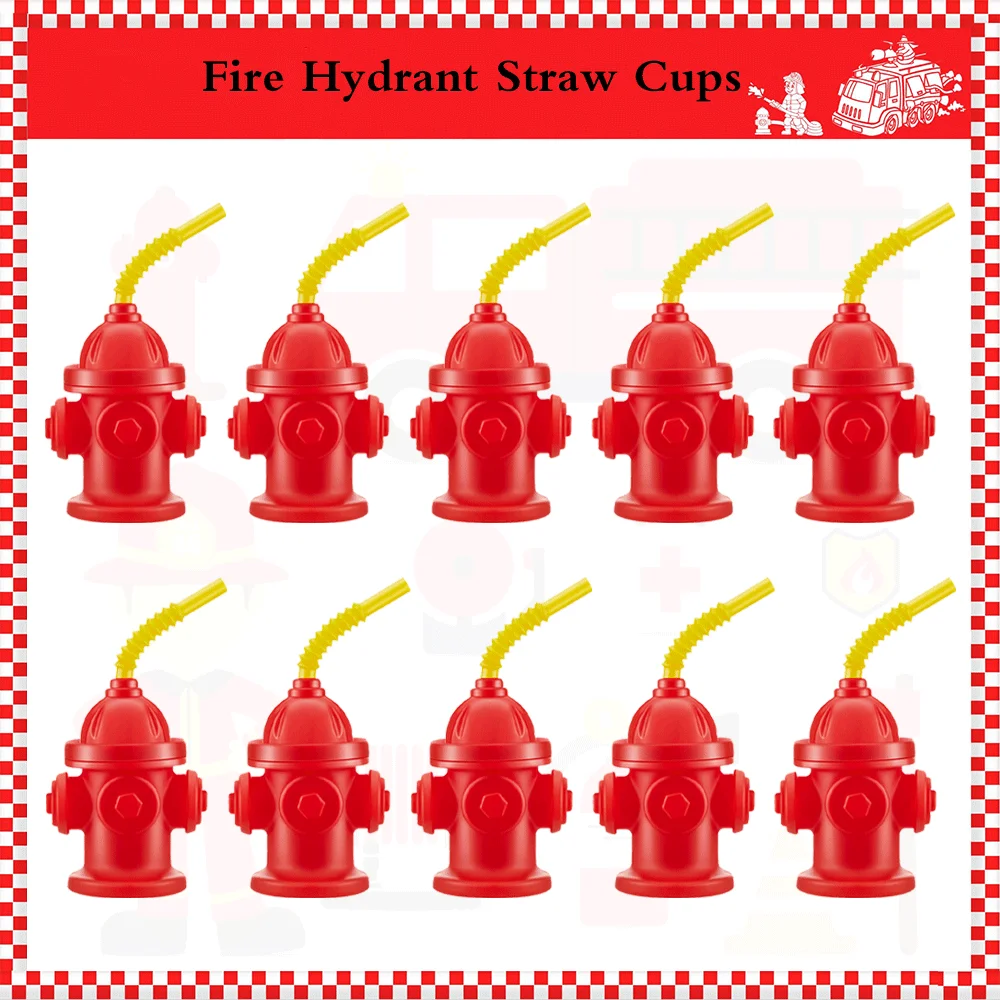 

Novelty Fire Hydrant Straw Red Plastic Water Cups With Lids for Kids Boys Fireman Firefighter Patrol Birthday Party Decor Favors