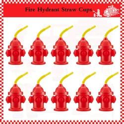 Novelty Fire Hydrant Straw Red Plastic Water Cups With Lids for Kids Boys Fireman Firefighter Patrol Birthday Party Decor Favors