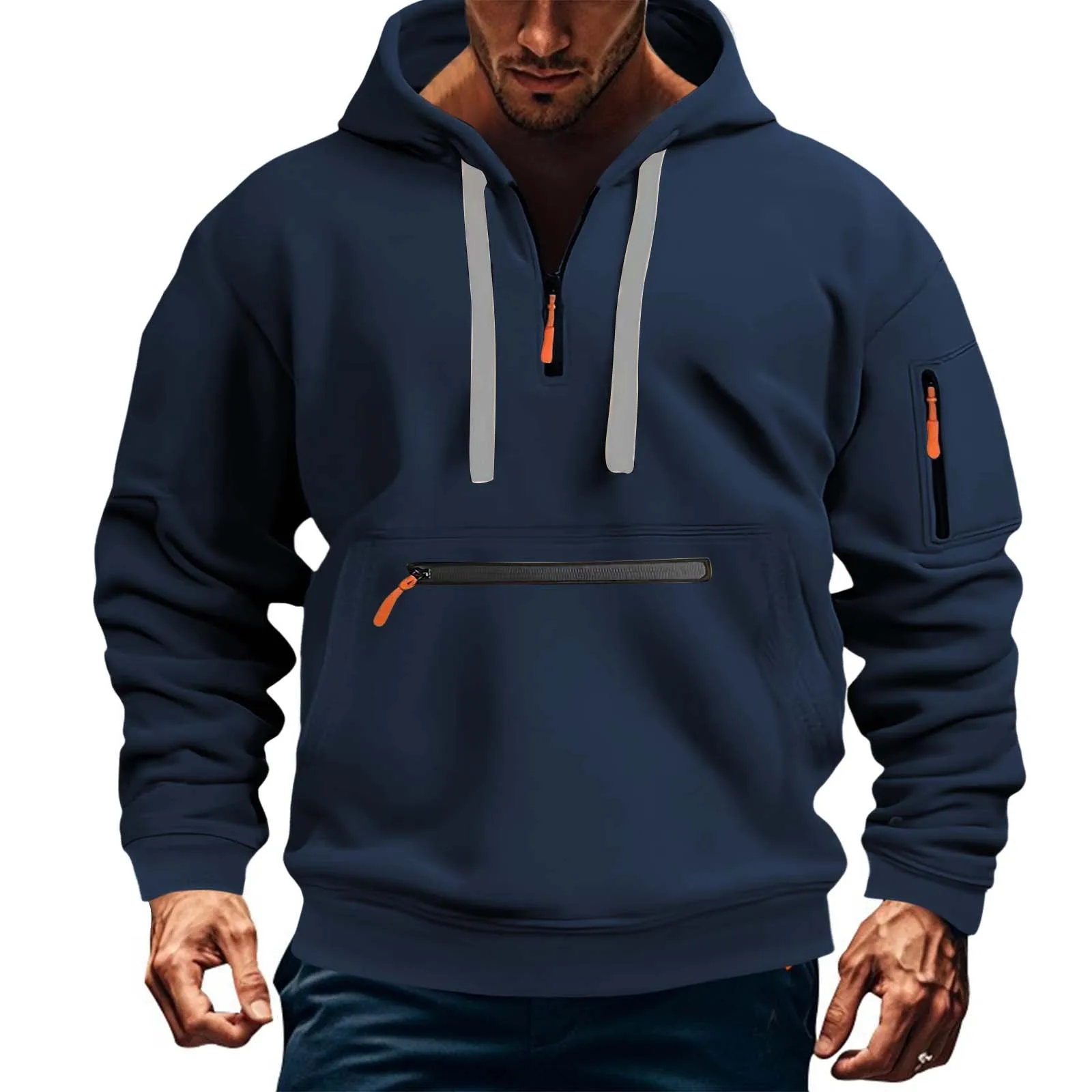 Cargo Hoodies Men‘S 2025 New Causal Pullover Multi-Zip Arm Pockets Hooded Tops Male Soft Outdoor Running Fishing Sweatshirts Y2k