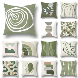 Green Leaf Pattern Printed Pillowcase Geometric Bedroom Living Room Car Decorative Cushion Cover