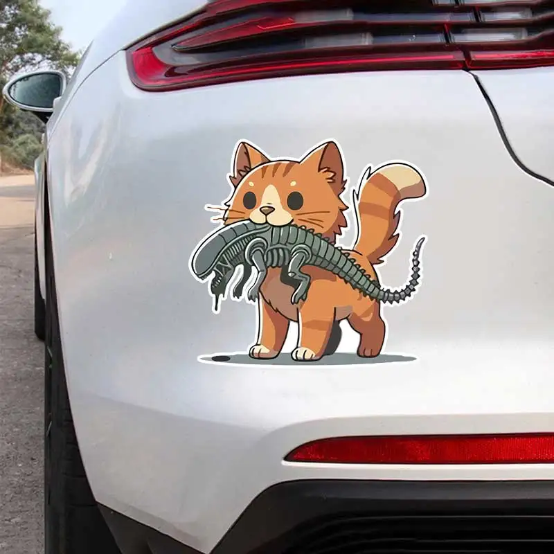 

Виниловая наклейка с изображением инопланетного оранжевого кота, водонепроницаемая, для заднего стекла, мотоцикла, кемпера, бампера, грузовика, ноутбука, декоративная наклейка SH1552