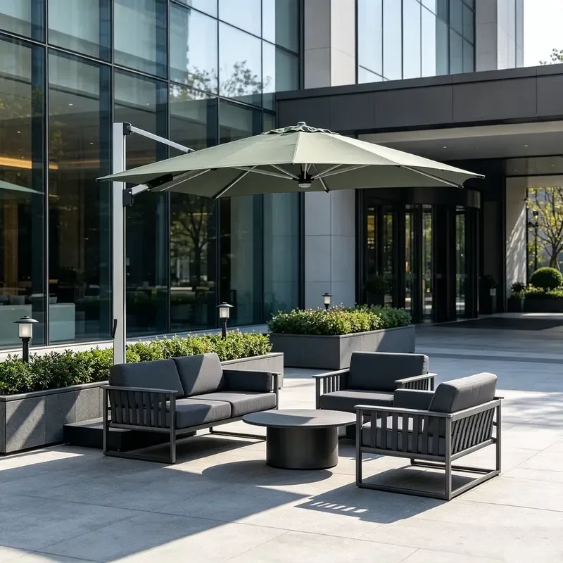 360 Rotating Solar LED Cantilever Patio Umbrella Aluminum Frame for Hotel Resort Poolside Projects