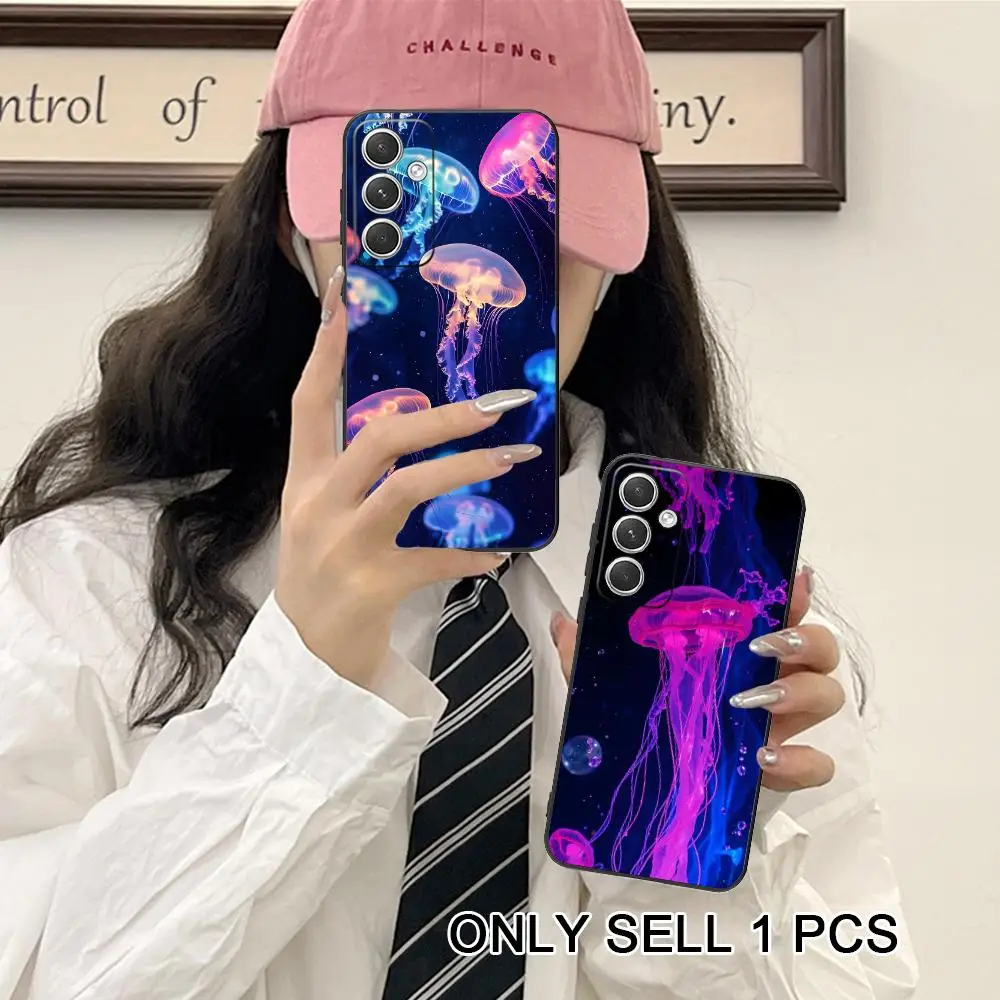 Colored Jellyfish Neon Phone Case for Samsung Galaxy S26 S25 S24 S23 S22 S21 S20 Note20 Plus FE Ultra Soft TPU Shockproof Cover