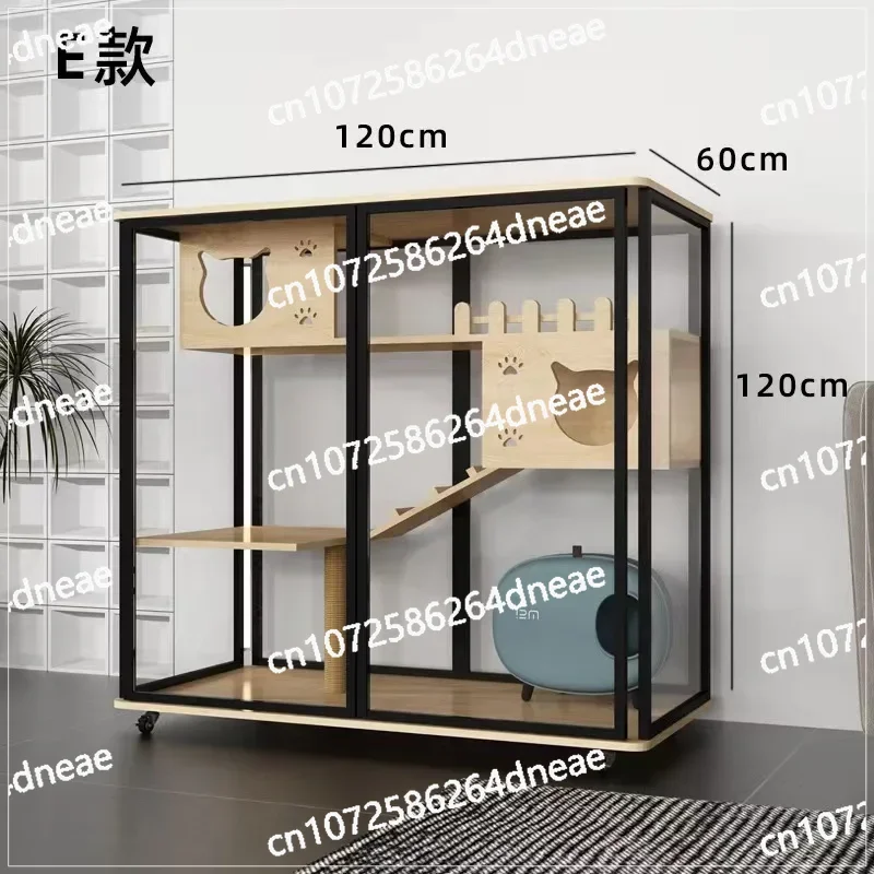 

360-degree viewing glass cat cage display cabinet luxury double-decker villa transparent glass room cat villa