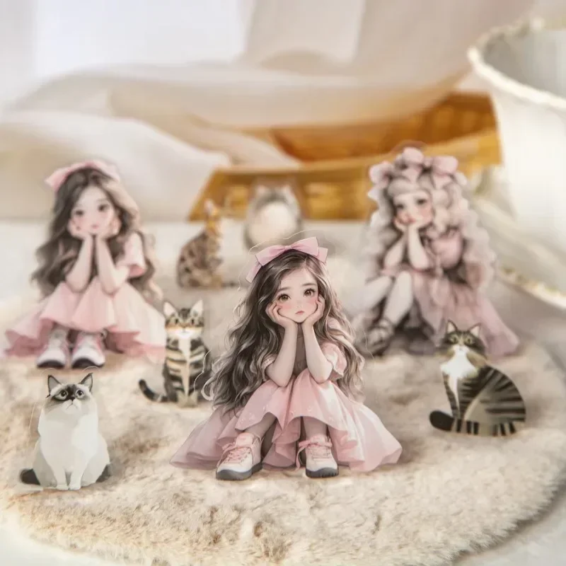 50 sztuk naklejek PET w stylu \"Meow 2\" z serii \"Kotki dla dziewcząt\", dodające felinię zabawności do ręcznie robionych dekoracji dzienników.